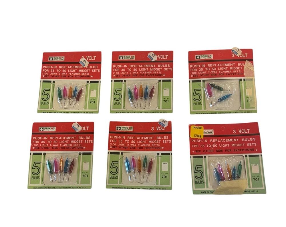 Vintage Lot Midget Mini Christmas Light Push-In Replacement Bulbs 3V